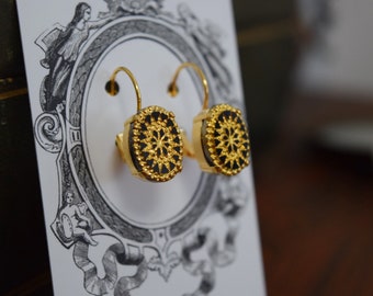 Victorian Black and Gold Earrings, Gold Filigree Earrings, 19th Century Jewelry, Historical Earrings, Victorian Earrings, Gothic Jewelry