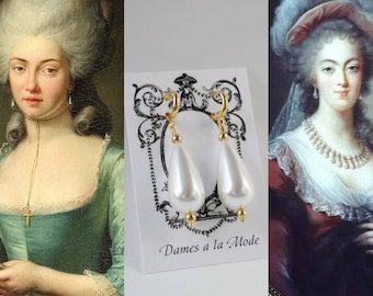 Large 18th Century Pearl Earrings, Faux Pearl Jewelry, Rococo Pearl Earrings, Marie Antoinette Earring, Historical Jewelry, Big Pearl Dangle
