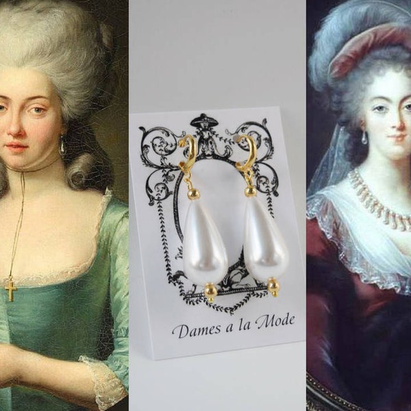 Grandes boucles d’oreilles perlières du XVIIIe siècle, faux bijoux perlés, boucles d’oreilles rococo perles, boucle d’oreille Marie Antoinette, bijoux historiques, big pearl dangle