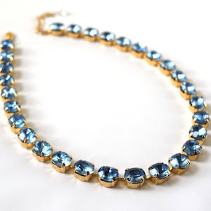 Sky Blue Crystal Necklace, Blue Rhinestone Necklace, Blue Tennis Necklace, Collette Necklace Light Blue Anna Wintour Blue Jewelry Regency
