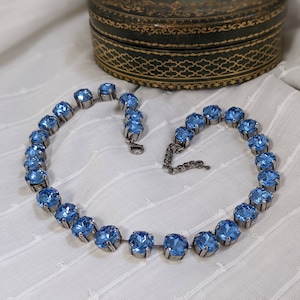 Light Blue Paste Glass Collet Necklace, Light Sapphire Blue, Ocean Blue Necklace. Georgian Paste Regency Jewelry, Jane Austen, Anna Wintour