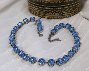 Light Blue Paste Glass Collet Necklace, Light Sapphire Blue, Ocean Blue Necklace. Georgian Paste Regency Jewelry, Jane Austen, Anna Wintour