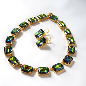 Rainbow Crystal Necklace, Vitrail Collet Necklace, Crystal Rhinestone Jewelry, Colorful Necklace, Rainbow Jewelry, Riviere Necklace Jewel