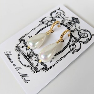 Pearl  Hoop Earrings, 18th Century Jewelry, Elizabethan Earring, Reproduction Jewelry, Large Pearl Drop Earring, Queen Elizabeth Antoinette