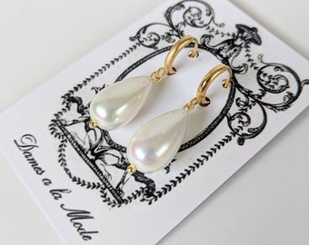 Pearl  Hoop Earrings, 18th Century Jewelry, Elizabethan Earring, Reproduction Jewelry, Large Pearl Drop Earring, Queen Elizabeth Antoinette