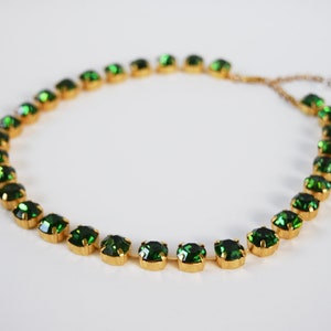 Dark Green Swarovski Necklace, Anna Wintour Necklace, Green Statement Necklace Crystal Necklace Choker Collet Green Tourmaline Rhinestones