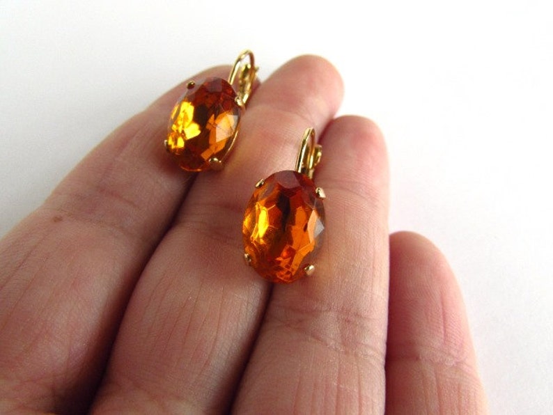 Orange Topaz Earrings Orange Rhinestone Earrings Crystal Etsy