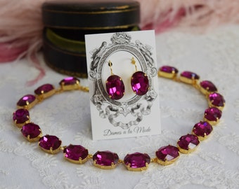 Dark Pink Topaz Anna Wintour Necklace, Fuchsia Georgian Paste, Pink Necklace. Marie Antoinette. Regency Jewelry, 18th Century 19th Century