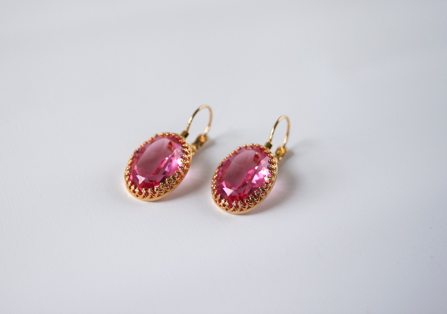 Pink Swarovski Crystal Earrings, Dark Pink Earrings, Regency 