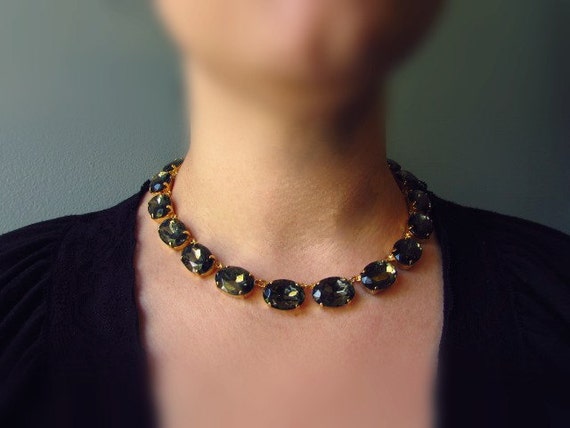 Grey Anna Wintour Necklace, Slate Grey Necklace, Georgian Paste