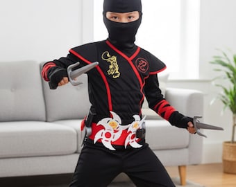 Kids Gold Dragon Ninja Costume | Halloween Cosplay Outfit | Ninja Halloween Costume | Dragon Costume Idea for Birthday Party