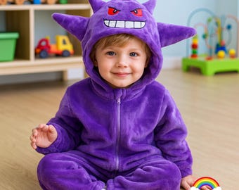 Kids Purple Plush Costume Romper – Funny Cosplay Onesie