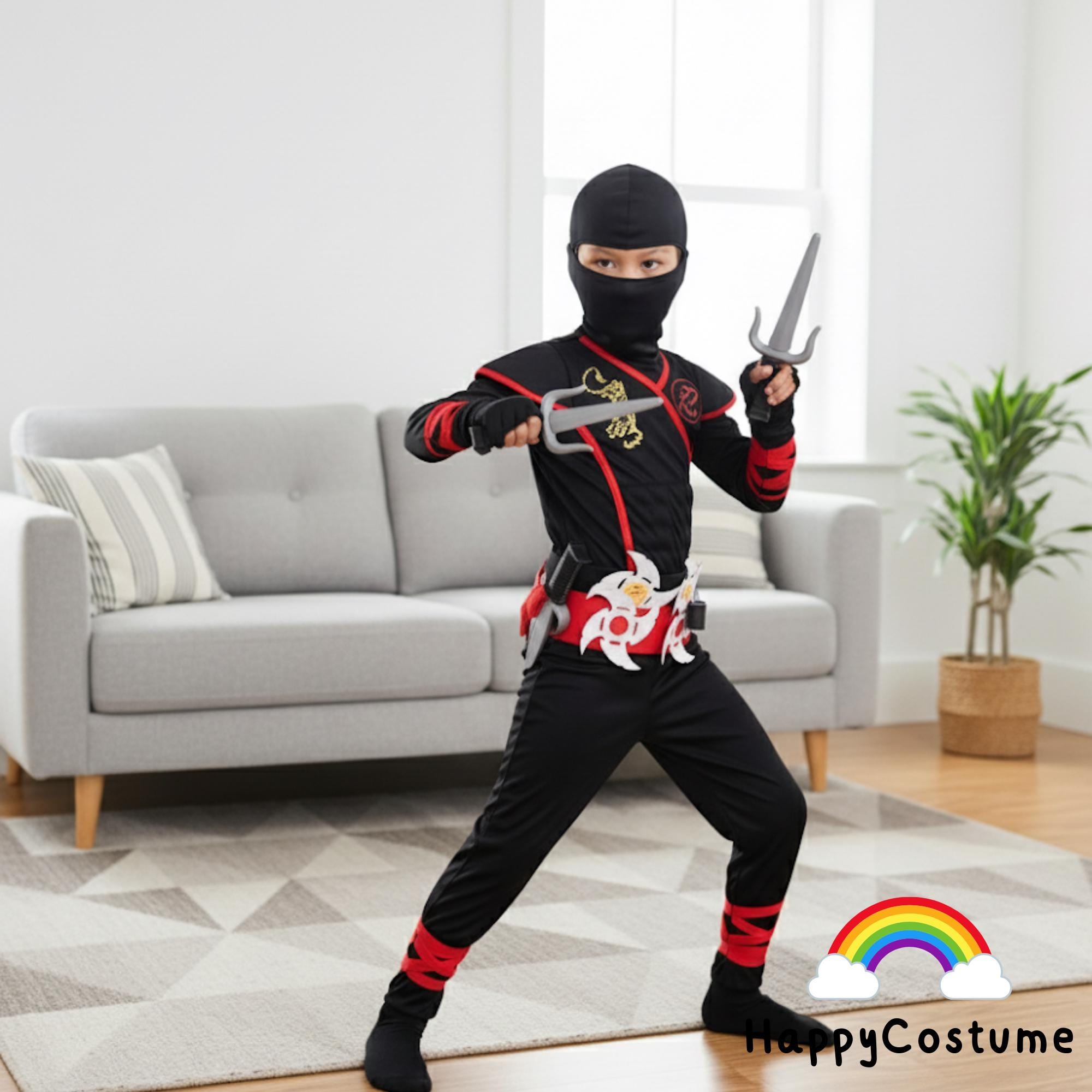 Costume Ninja Rosso Per Bambino Con Spada Giapponese E Accessori – CARTOON – Travestimento Halloween E Feste