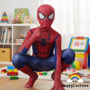 Rood blauw superheldenkostuum voor kinderen – spandex jumpsuit voor jongens met masker, comic held cosplay-outfit, cadeau-idee kerst en verjaardag