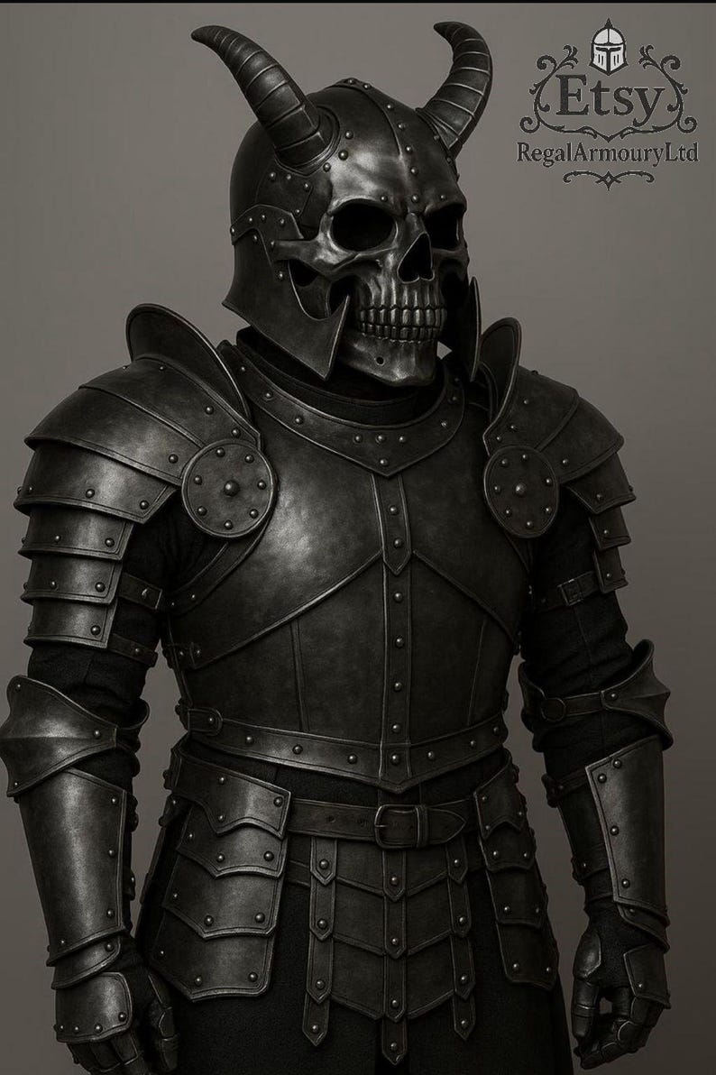 Medieval Black Knight Full Plate Armor Set Ghost Theme | 18 Gauge Steel ...