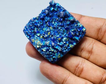 Blue Titanium Druzy Gemstone Cabochon: Flatback Jewelry Making Stone (39x39x12mm)