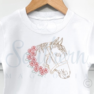 Horse with Roses, bean stitch embroidery design, horse race shirt, derby embroidery designs, quick stitch, machine embroidery design, jockey