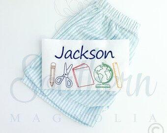 School Supplies Bean Stitch Embroidery Design (Digital Download)