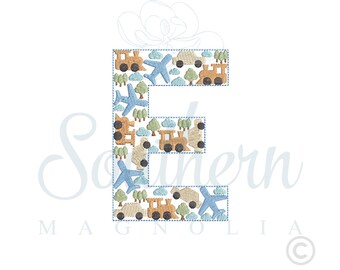 Cars Planes Trains Embroidery Design Letter E (Digital Download)