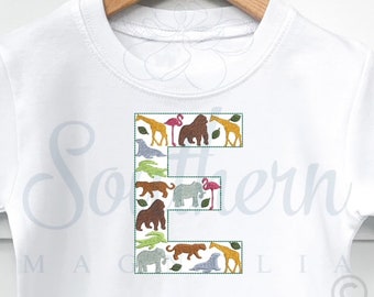 Zoo Animal Letter E Embroidery Design, Safari Applique Font (Digital Download)