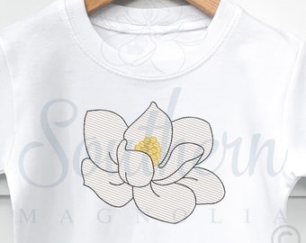 Desenho de bordado Magnolia Sketch, bordado floral à máquina (download digital)