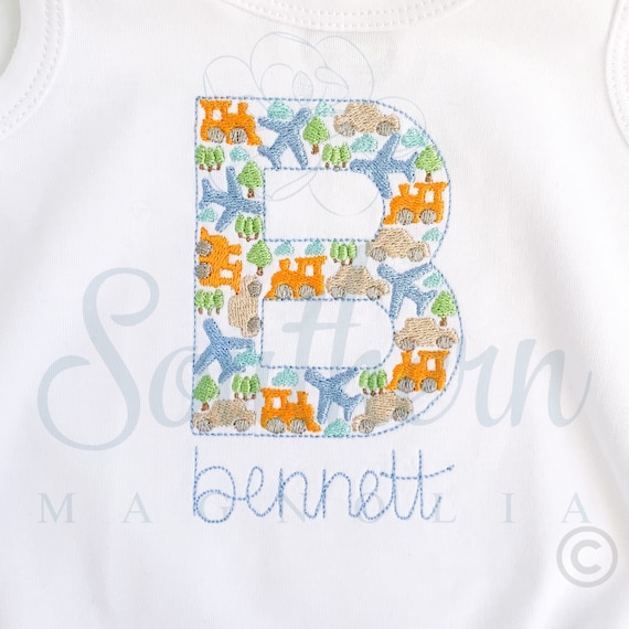 B Cars Planes Trains Alphabet Embroidery Design, car embroidery design, plane embroidery, train embroidery, baby, transportation birthday