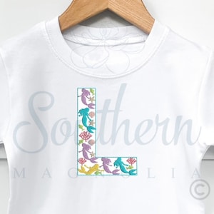 L Mermaid Embroidery Design, embroidery font, mermaid embroidery machine pattern, mermaid birthday, mermaid birthday shirt, mermaid outfit