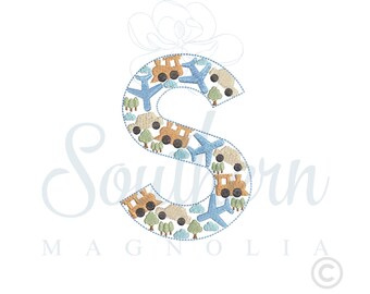 Cars Planes Trains Alphabet 'S' Embroidery Design (Digital Download)