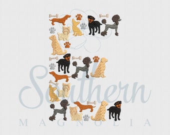 E Dog Detail Alphabet Embroidery Design