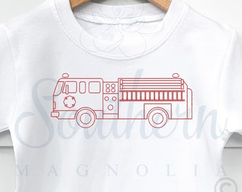 Firetruck Bean Stitch Embroidery Design (Digital Download)