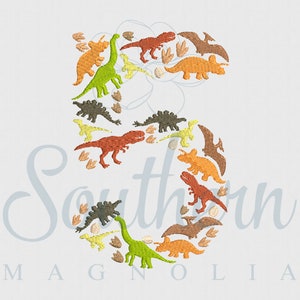 Dinosaur Number 5 Embroidery Design