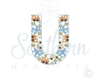Cars, Planes, Trains Embroidery Design Alphabet Letter U (Digital Download)