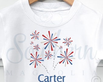 Firework Embroidery Design, fill stitches, july 4th embroidery design, patriotic embroidery design, Kids embroidered July 4th shirts, PES