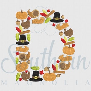 D Thanksgiving Alphabet Embroidery Design