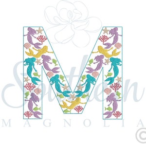 M Mermaid Embroidery Design, embroidery font, mermaid embroidery machine pattern, mermaid birthday, mermaid birthday shirt, mermaid outfit