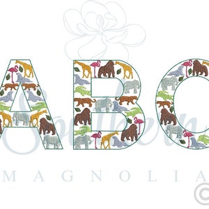 Zoo Alphabet Embroidery Design, zoo embroidery font, safari embroidery applique design, safari embroidery animal, applique embroidery font