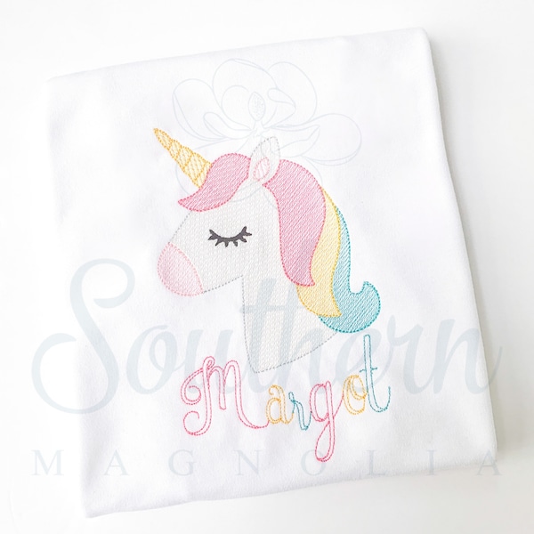 Unicorn Embroidery Design, Sketch Fill, Quick Stitch, Unicorn Birthday Gift For Girl, Unicorn Outfit, Unicorn Birthday Shirt, For Shirt