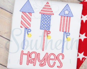 Firecracker Embroidery Design, sketch fill, july 4th embroidery design, patriotic embroidery design, Kids embroidered July 4th shirts, PES