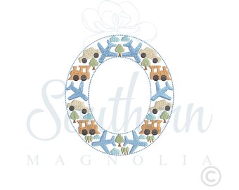 Cars, Planes, Trains Letter O Embroidery Design (Digital Download)
