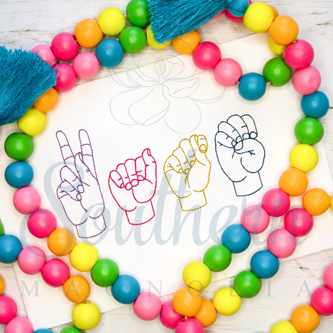 Sign Language Embroidery Design, Bean Stitch Embroidery Font, DIY American Sign Language
