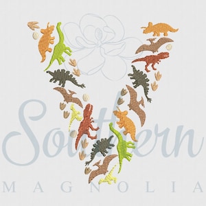 Diseño de bordado de dinosaurio V / alfabeto de dinosaurio, fuente de bordado de dinosaurio, bordado de letras de dinosaurio, fuente de dinosaurio, regalo de dinosaurio para niño