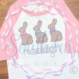 Easter Chocolate Girl Bunnie Sketch Fill Embroidery Design, Easter machine embroidery design, Easter gift, Easter outfit, Baby Shower Gift