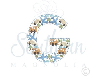 Cars, Planes, Trains Embroidery Design, Letter G (Digital Download)