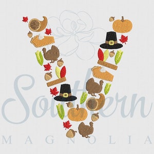 V Thanksgiving Alphabet Embroidery Design