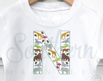 Zoo Alphabet Embroidery Design, Safari Animal Letter N (Digital Download)