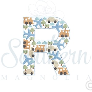R Cars Planes Trains Alphabet Embroidery Design, car embroidery design, plane embroidery, train embroidery, baby, transportation birthday