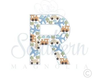 Cars, Planes, Trains Alphabet Letter 'R' Embroidery Design (Digital Download)