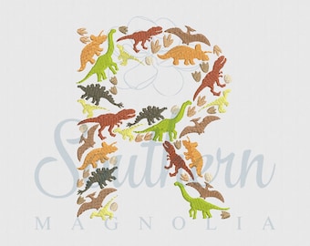 Dinosaur Alphabet Letter 'R' Embroidery Design (Digital Download)