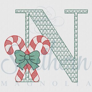 N Sketch Fill Caramelo Cane Arco árbol de Navidad motivo bordado diseño