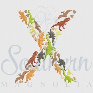 X Dinosaur Embroidery Design | dinosaur alphabet, dinosaur embroidery font, dinosaur letter embroidery, dinosaur font, dinosaur gift for boy
